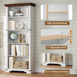 HOTLUU 5-Tier Farmhouse Bookshelf, 61.1 inch Tall Bookcase with Storage & Unique Design & One Adjustable Shelf, Wooden Bookshelf for Study Room, Living Room, Home Office, Bedroom (White) HOTLUU