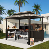 Domi 6x10FT Hardtop Grill Gazebo, Outdoor BBQ Gazebo with Double Galvanized Steel Roof, Metal Permanent Sun Shade Grill Canopy Shelter with 2 Storage Cabinets and Ceiling Hooks for Patio Yard, Brown domi outdoor living