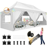 HOTEEL 10×20 Pop Up Canopy with 6 Sidewalls, UV 50+ and Waterproof Canopy Tent, Thickened Frame, Large Space Easy Pop Up Canopy, Outdoor Canopy for Weddings, Beaches, Parties, Patio (White) Hoteel