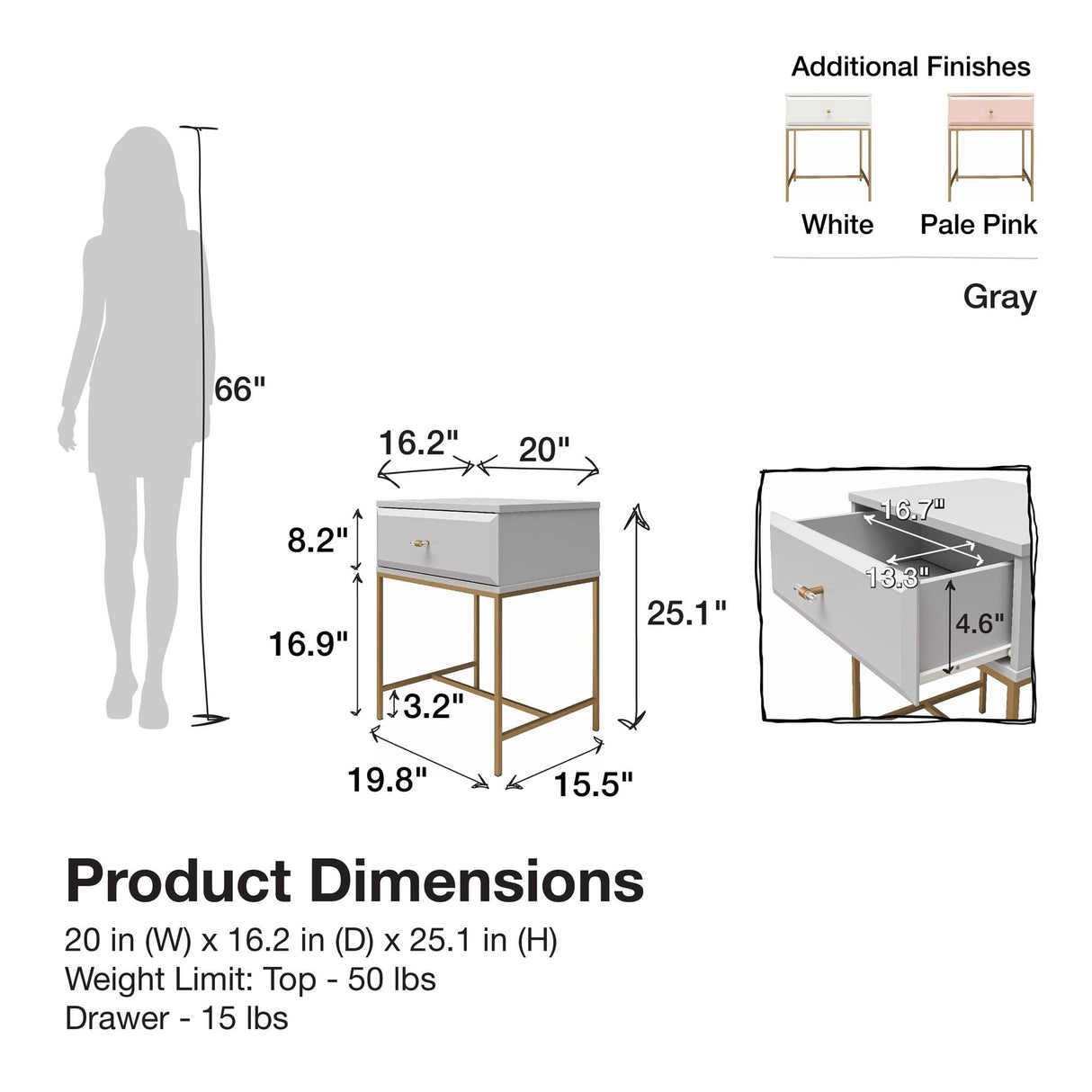 Mr.Kate Effie Nightstand, Pink Mr. Kate