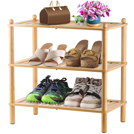 Tohomes 3-Tier Shoe Rack,Shoes Organizer,for Front Door Entrance, Free Standing Shelf Entryway and Closet Hallway, Small Space Stackable Bamboo Multifunctional Racks Tohomes