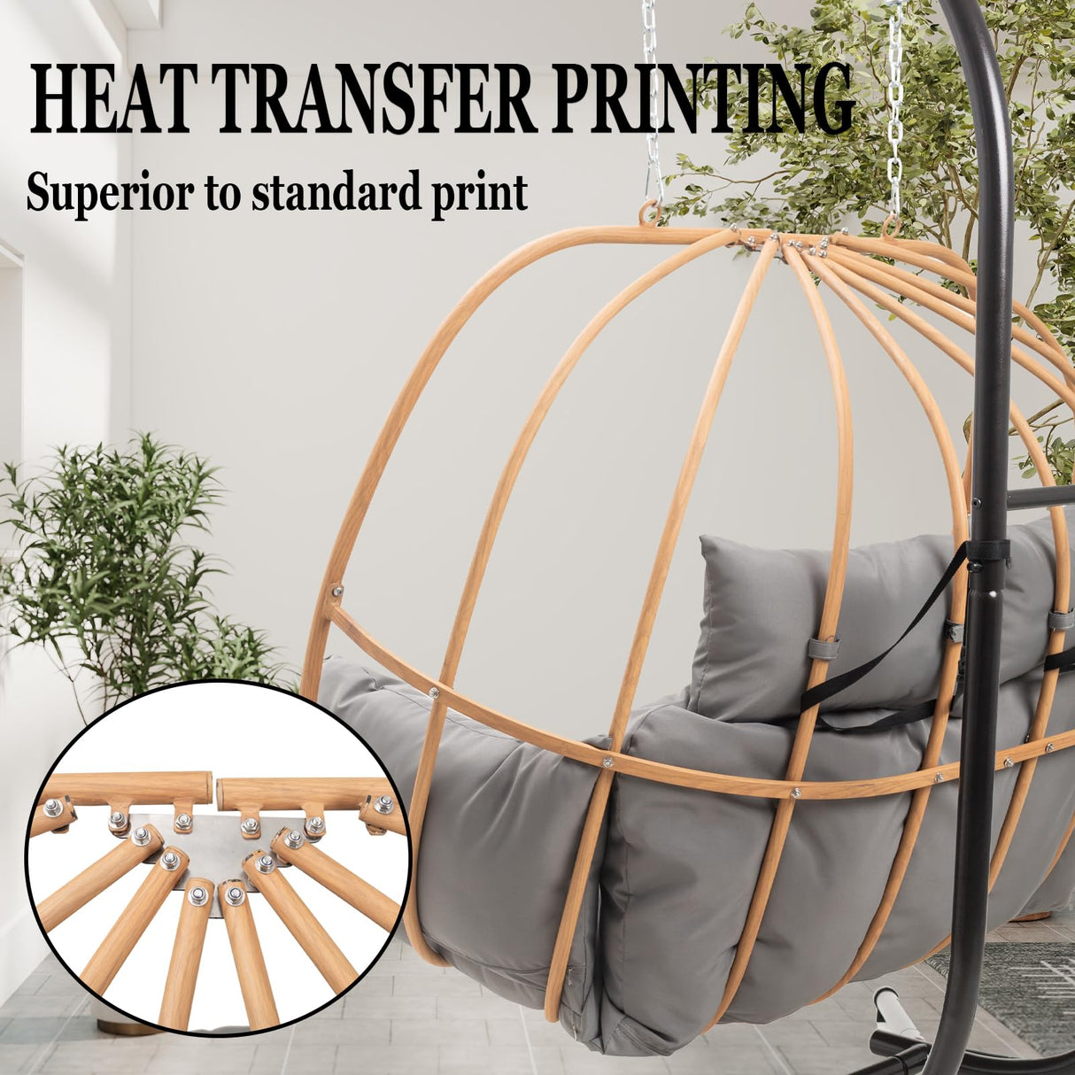 DAYAOUTDOOR Double Egg Chair with Stand, Oversized Egg Chair Outdoor, 2-Person Hanging Eggs Chairs, 600Lbs Sturdy Loveseat Swinging Chair for Balcony, Patio, Deck, Grey DAYAOUTDOOR