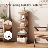 WoodsWhisper Narrow Bookshelf Ladder Bookshelf 5 Shelf Bookcase, Mid Century Modern Bookcase with Freestanding Display Shelves,Anti-tip Device and Thickened Base for Small Space,Living Room, Office WoodsWhisper