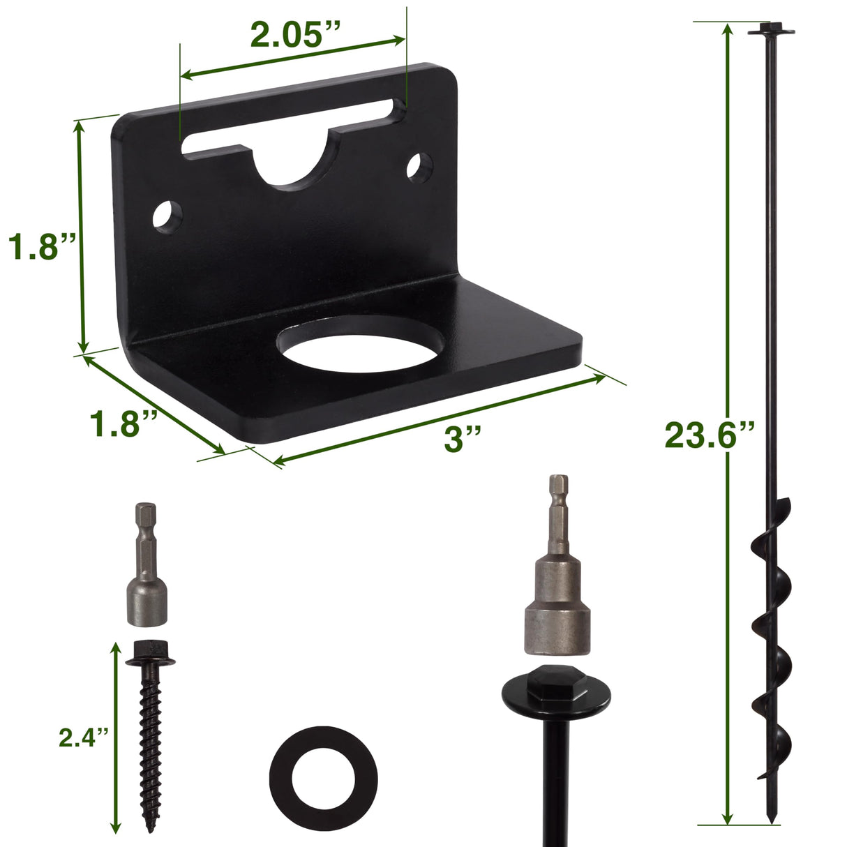 VASGOR 24” Mobile Home Anchors - Ground Anchor Screw in with Brackets and Adapter for Drill - Earth Anchors - Storage Shed and Swing Anchor Kits VASGOR
