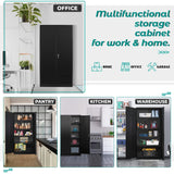 Metal Garage Storage Cabinet - 72" Locking Metal Cabinet with 2 Doors and Adjustable Shelves & Locking Doors for Tool Storage - Black GPCRAC