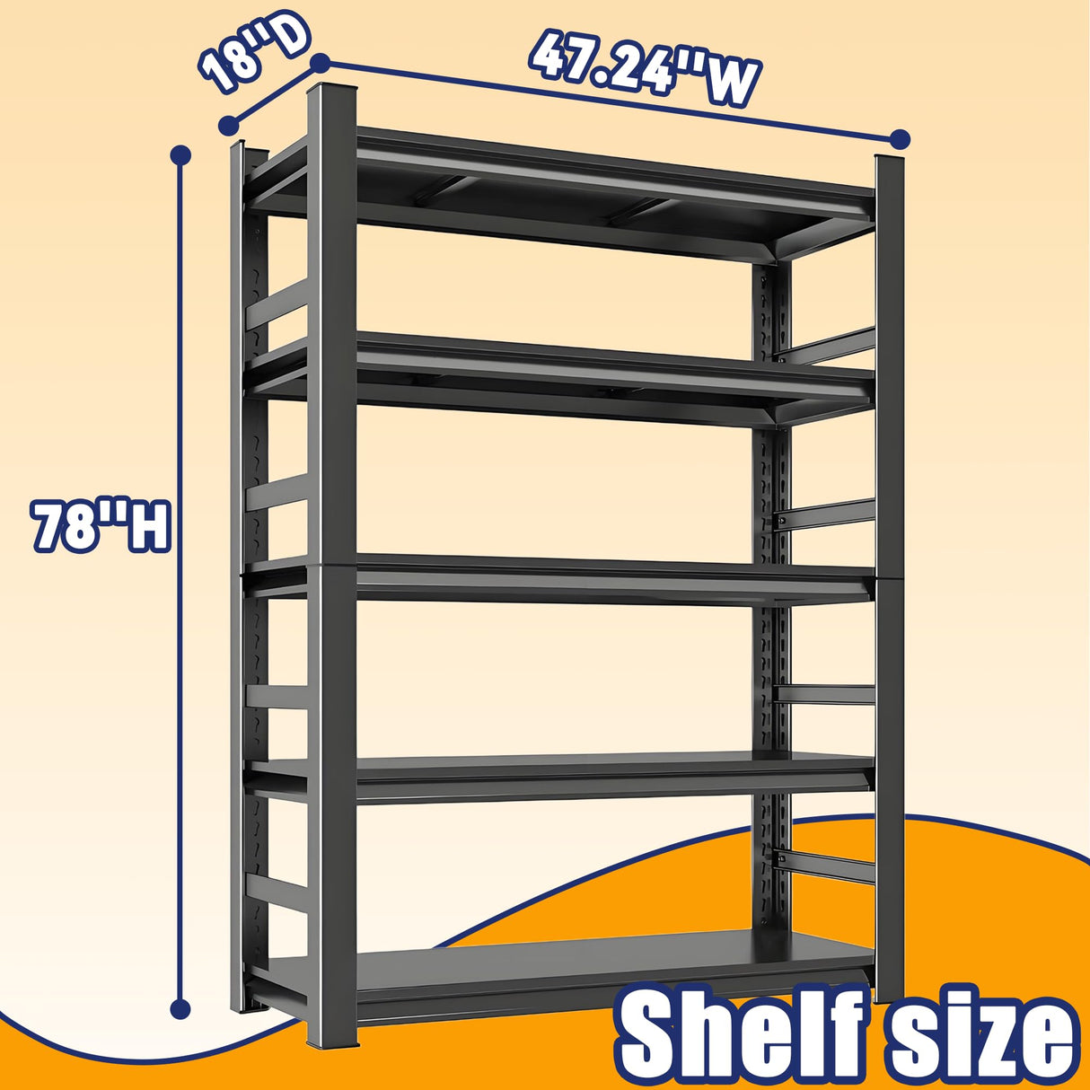 Book Shelf, 78 Tall Bookcase, 5-Tier Large Bookshelves, Metal Shelf for Books, Adjustable Book Shelves for Living Room, Display Shelf for CDs/Books/Movies, 47.24" W*18" D*78" H, Black BEESTMUEBLE