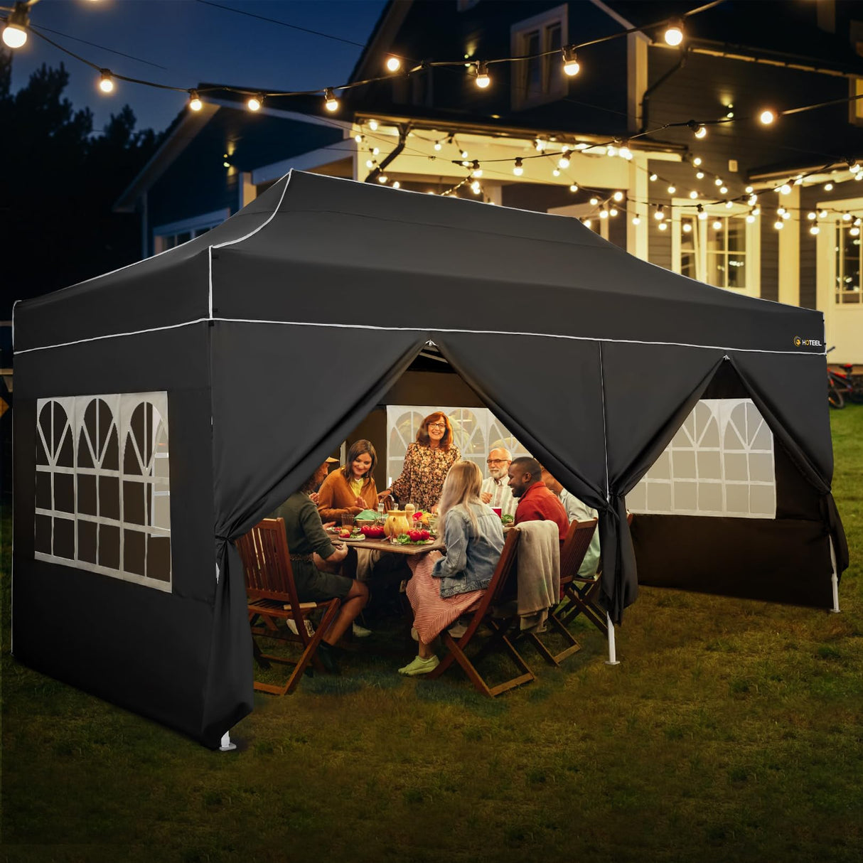 HOTEEL 10x20 Heavy Duty Pop Up Canopy Tent with Sidewalls, Commercial Outdoor Canopy Tents for Parties Event Wedding with Roller Bag, Waterproof & UV 50+, Upgraded Thickened Hexagonal Legs, Black Hoteel