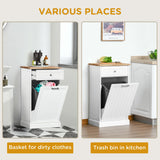 HOMCOM Kitchen Tilt Out Trash Bin Cabinet Free Standing Recycling Cabinet Trash Can Holder with Drawer, White HOMCOM