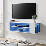 WAMPAT White Floating TV Stand with Blue LED Lights, Floating Entertainment Center Wall Mounted, Floating TV Media Console with Storage Under TV for Living Room,White,39 Inch WAMPAT