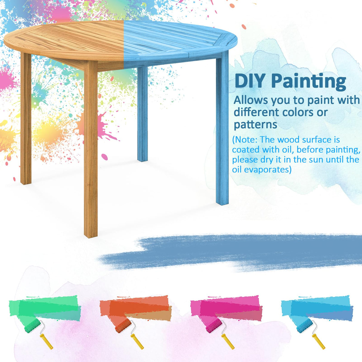 Tangkula 5 Pieces Patio Dining Set, 4 Patio Wicker Armchairs and Round Acacia Wood Dining Table, Outdoor Table and Chairs Set for Backyard, Poolside, Garden Tangkula