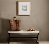 Household Essentials Harper Metal Bench with Boucle Upholstered Cushion, Cream and Black Household Essentials