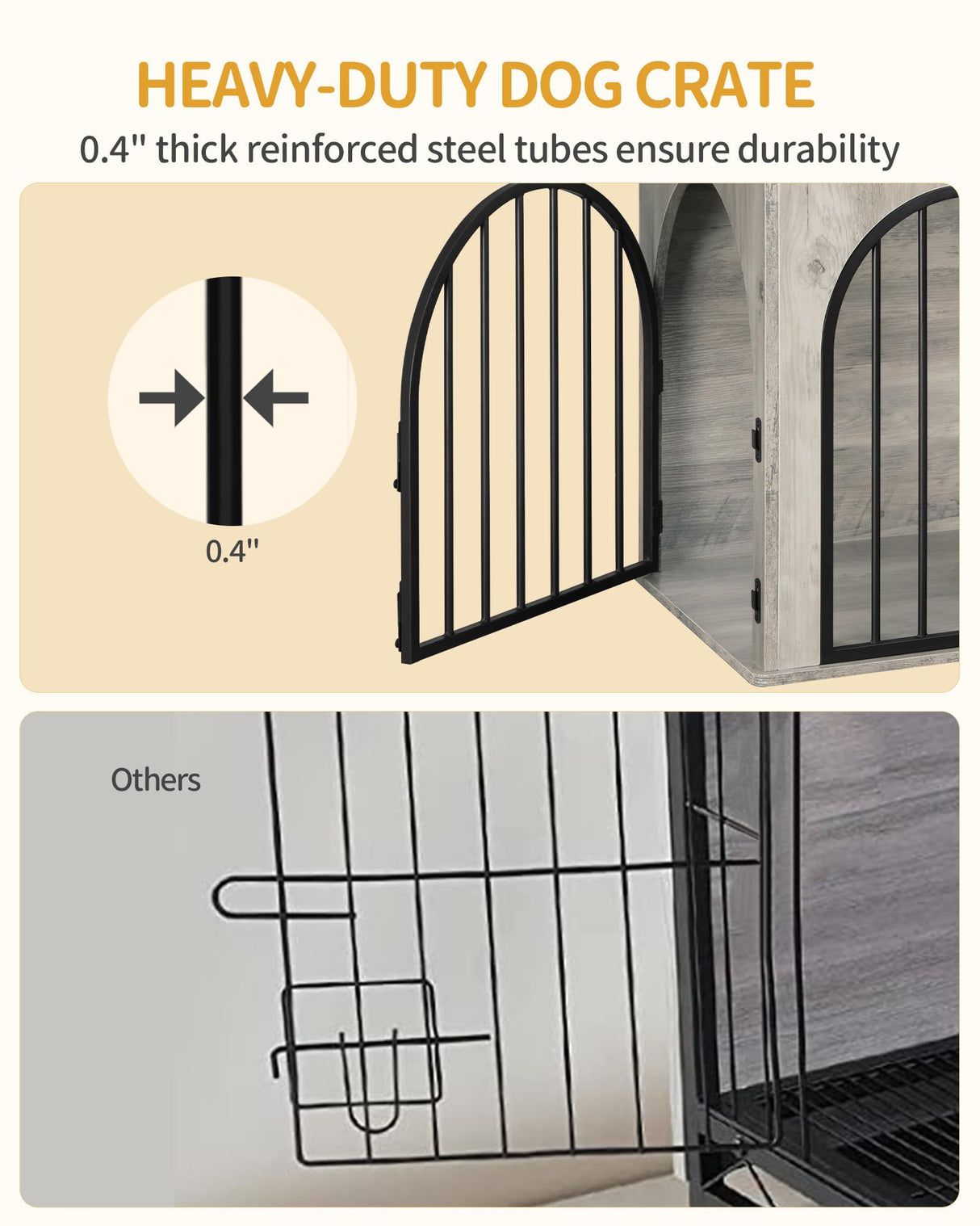 Hzuaneri 39.4'' Dog Crate Furniture, Dog Kennel Indoor Arched Door Design, Wooden Dog Crate Furniture for Small/Medium/Large Dog, Side Table, TV Stand, Anti-Chew, Anti-Escape, Greige Black Hzuaneri