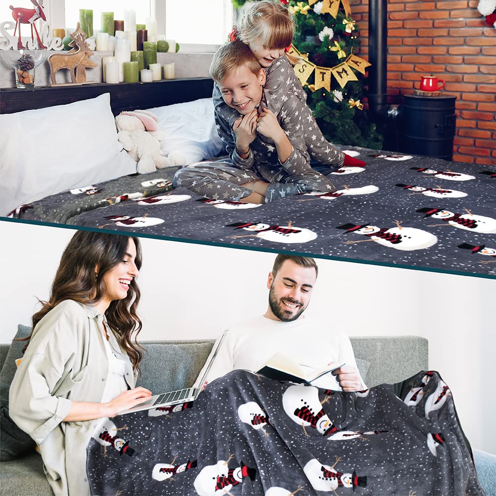 PAVILIA Christmas Snowman Throw Blanket | Grey Christmas Fleece Blanket | Soft, Plush, Warm Winter Cabin Throw, 50x60 (Grey Snowman) PAVILIA