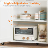 HOOBRO Kitchen Island with Power Outlet, Rolling Kitchen Island on Wheels, White Kitchen Cart with Door Cabinet, Island Table with Storage, Wine Rack and Spice Rack, White and Natural WN16UZD01 HOOBRO