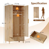 VINGLI Fluted Wardrobe Closet Armoire with Doors And Drawers, Wardrobe Cabinet with Hanging Rack, Bedroom Closet Wood, Oak Free Standing Armoire with Shelf and Solid Wood Legs, 31.5"W*19.7"D*69.3"H VINGLI