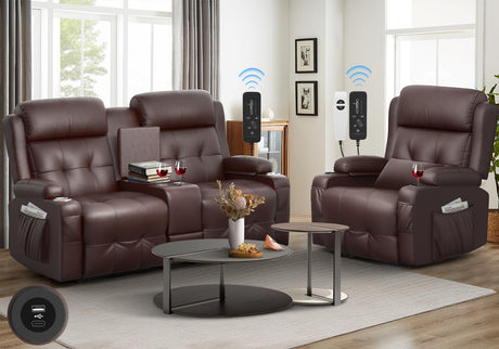 Recliner Sofa Sets, Massage Reclining Loveseat Sofa Heavy Weight Capacity, 1 Single Power Recliner Chairs Heat & Massage, RV Clearance Love Seat Couch with Console, USB, Type C Port for Living Room Aotolo