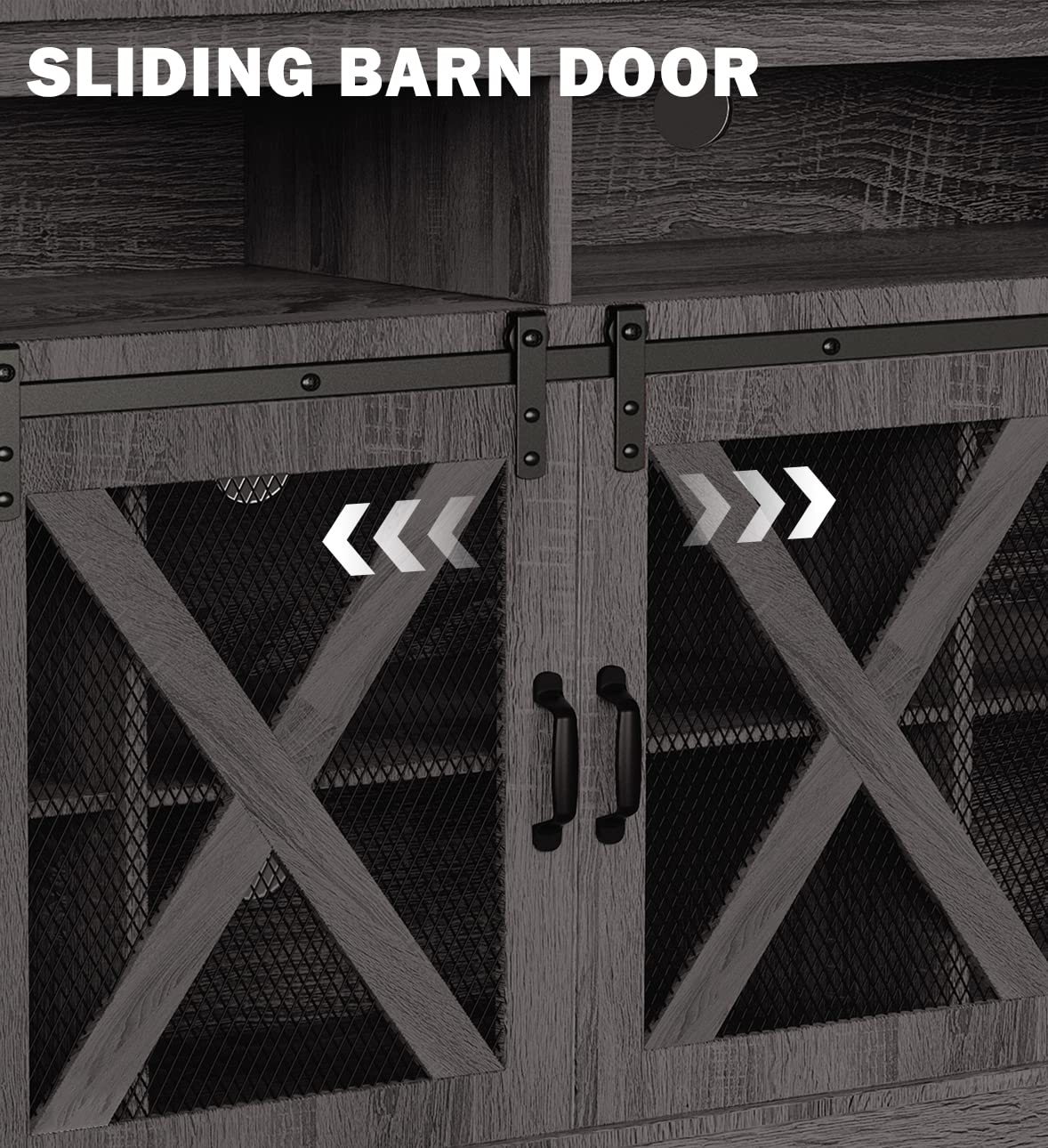 Xilingol Farmhouse Style TV Stand for 65+ Inch TV, 34" Tall Entertainment Center with Barn Door, Television Cabinets & Storage Shelves, 65" TV Stands for Living Room, Grey Xilingol