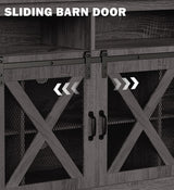 Xilingol Farmhouse Style TV Stand for 65+ Inch TV, 34" Tall Entertainment Center with Barn Door, Television Cabinets & Storage Shelves, 65" TV Stands for Living Room, Grey Xilingol