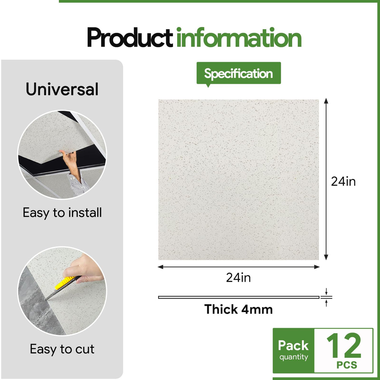 Fasarxiu 2ft x 2ft Printed Pro Ceiling Tiles Waterproof, Washable and Fire-Rated - High-Grade PVC Ceiling Tiles 24"x24" - Easy Drop-in Installation - Case of 12 (48 sq. ft.) Fasarxiu