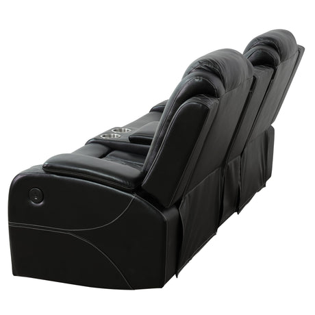JBXBER Power Recliner Sofa Set for Living Room, Leather Reclining Sofa Sets with Storage Console, Living Room Furniture Sets with LED Lights(Sofa and loveseat,Black) JBXBER