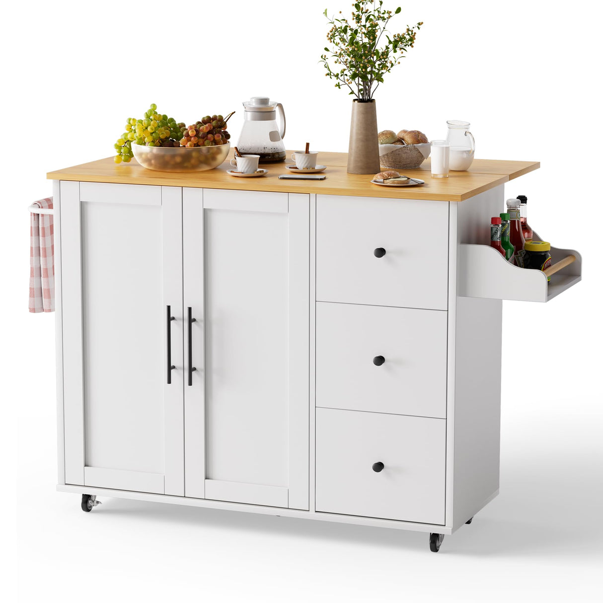 GRUSIGN Kitchen Island with Storage, Rolling Kitchen Cart with 3 Drawers Kitchen Storage Cabinet on Wheels with Inner Adjustable Shelves for Dining Room/Living Room Thicker,39.37" L X 20.05" W, White GRUSIGN