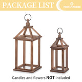 Romadedi Farmhouse Wood Candle Lantern - 12" / 16" Set of 2 Rustic Wooden Lanterns Decorative Candle Holder Home Decor Wedding Table Centerpiece Indoor Outdoor Fireplace Decorations, Brown Romadedi
