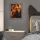 5D Diamond Art Painting Kits Beautiful Phoenix Woman Rising from Ashes Flames DIY Round Full Drill Diamond Paint by Diamond Number Kits for Beginners Crystal Cross Stitch Wall Decoration 30x40cm QACEYID