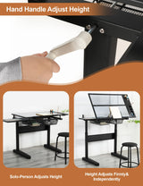 Msaleen Upgraded Glass Drafting Table Desk – Adjustable Height Adjustable Drawing Desk Craft Work for Artists and Designers (Black, 29.52''- 41.33'' H) Msaleen