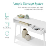 Best Choice Products Mid-Century Modern Console Table, Sofa Table, Accent Furniture for Hallway, Living Room, Entryway Foyer Space-Saving w/Cubby, Drawer, Lower Storage Shelf - White Best Choice Products