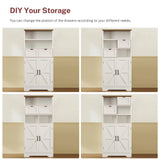 TEENFON Storage Cabinet with Doors & 2 Drawers, Kitchen Cabinet with Adjustable Shelf, Pantry Cabinets, Bathroom Cabinets, for Living Room, Entryway, Home Office, White TEENFON