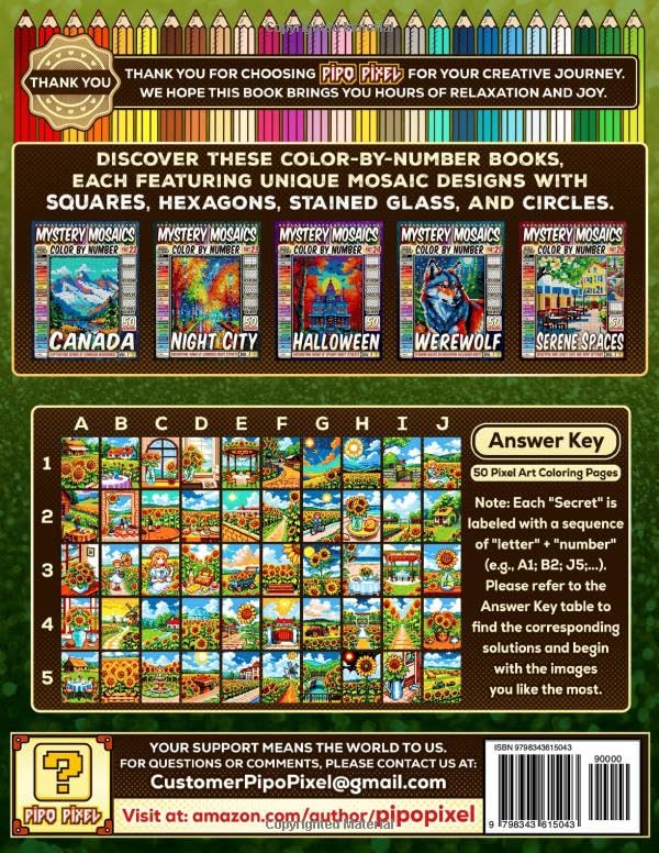 Sunflower Mosaic Color by Number: 50 Beautiful and Lovely Golden Bloom Scenes in Squares Majosta