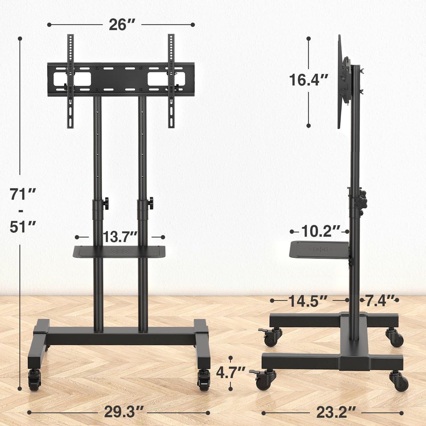 TAVR Furniture Mobile TV Stand Rolling TV Cart Floor Stand with Mount on Lockable Wheels Height Adjustable for 32-83 Inch TV Stand Flat Screen or Curved TVs Monitors Display Trolley Loading 110 lbs