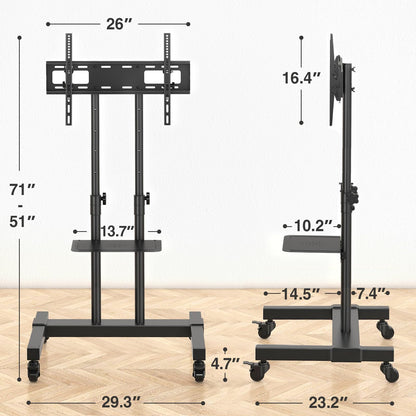 TAVR Furniture Mobile TV Stand Rolling TV Cart Floor Stand with Mount on Lockable Wheels Height Adjustable for 32-83 Inch TV Stand Flat Screen or Curved TVs Monitors Display Trolley Loading 110 lbs