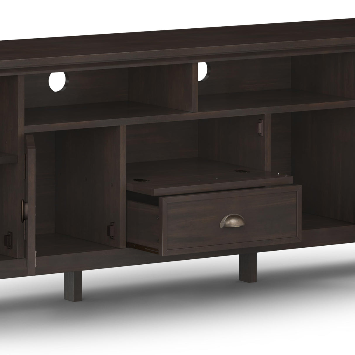 SIMPLIHOME Redmond SOLID WOOD Universal TV Media Stand, 72 Inch Wide, Transitional, for Flat Screen TVs up to 80 Inch in Brunette Brown SIMPLIHOME