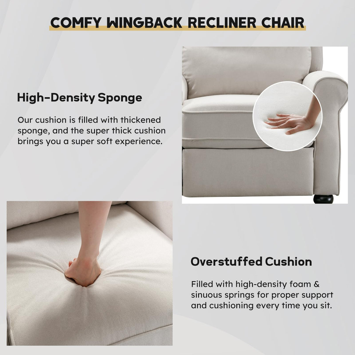 Bonzy Home Recliner Chair Accent Chair, Push Back Reclining Chair with Padded Seat, Single Sofa Fabric Recliners for Living Room Bedroom Home Theater, White Bonzy Home