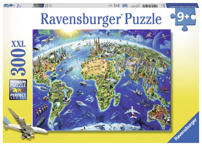 Ravensburger World Landmarks Map | 300-Piece Educational Jigsaw Puzzle for Kids | Unique Pieces | FSC Certified Materials