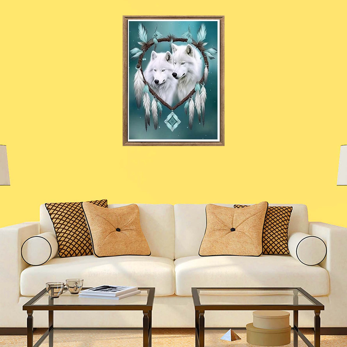 Bimkole 5D Diamond Art Kits for Adults White Wolf, Full Drill DIY Rhinestone Embroidery Set Paint with Diamonds Art Dream Catcher by Number Kits Cross Stitch Home Wall Decor 12x16 in Bimkole