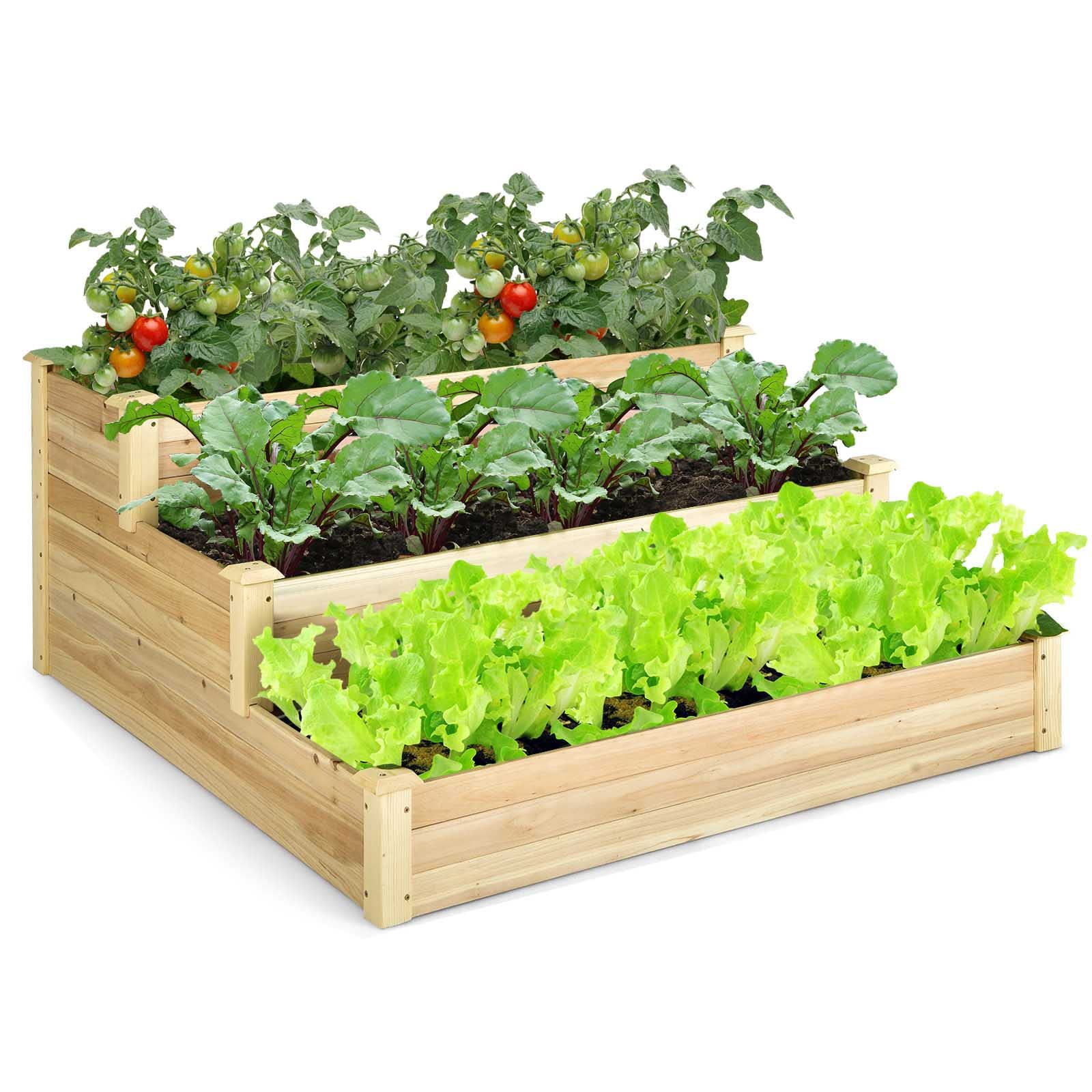 Giantex 3 Tier Raised Garden Bed, Wood Planter Box 48 x 48 x 22 Inch Vegetable Flower Herb Fruit Growing Bed Kit, Outdoor Tiered Elevated Bottomless Planter for Garden, Yard, Lawn - WoodArtSupply