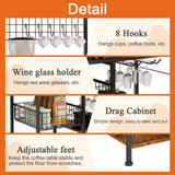 Honkazita Farmhouse Coffee Bar Cabinet - 31" Sideboard Buffet Cabinet with 8 Hooks and Removable Sliding Storage Basket - Ideal for Kitchen& Dining&Living Room - Rustic Brown Honkazita