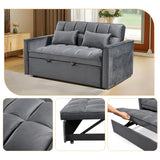 3 in 1 Convertible Sleeper Sofa Bed, Modern Velvet Loveseat Pull-out Sofa Couch w/Pullout Bed, Small Love Seat Lounge Sofa w/Reclining Backrest,Toss Pillows, Pockets, for Living Room (Grey, 55.1) CAPCAEK