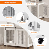 IchbinGo Large Dog Crate Furniture with Sliding Barn Door, 43.7" Wooden Dog Kennel End Table with Wheels and Flip-top Plate Dog House with Detachable Divider for Small/Medium/Large Dog (White) IchbinGo