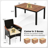 KOTEK Outdoor Dining Set for 6, PE Rattan Wicker Patio Furniture Set with Wood Table & Cushioned Armchairs, 1.96'' Umbrella Hole, Patio Table and Chairs Set for Garden, Backyard, Balcony, Poolside KOTEK