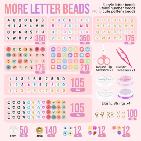Pizooro Friendship Bracelet Kit with 96 Colors,13440 Clay Beads,1470 Letter Beads for Jewelry Making - 5 Styles of Round Alphabet, Number& Pattern Beads with 4 Elastic Strings, Crafts Gift for Teens Pizooro