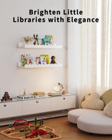 Nursery Book Shelves, 4-Pack White Floating Shelves for Wall Kids, Scalloped Shelves, Wall Book Shelves for Bedroom Kids, Toddler Room, Baby Room, Nursery Decor Shario