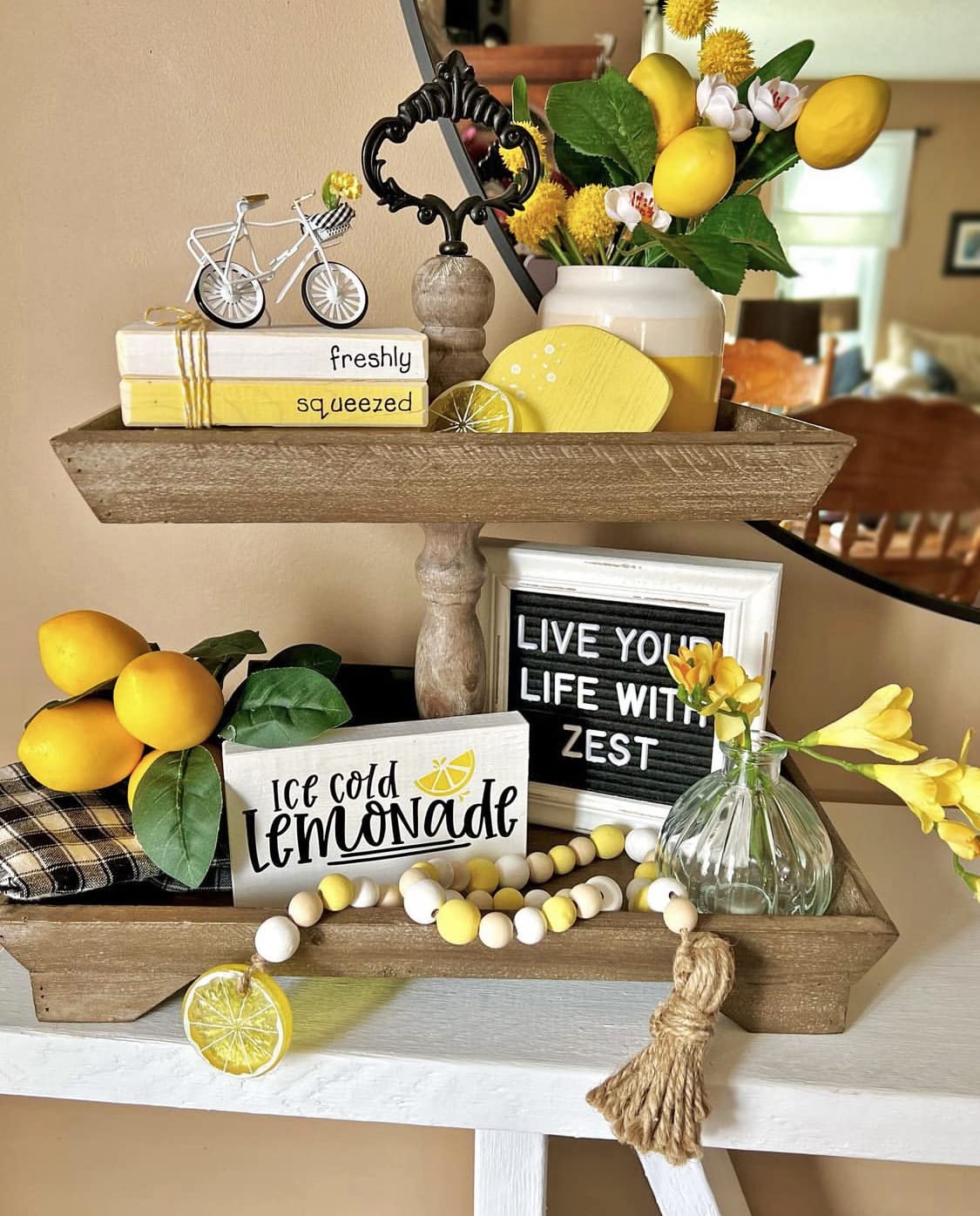 Felt Creative Home Goods Rustic Wood Two Tiered Tray Rectangle 2 Tier Serving Tray for Coffee Bar, Kitchen Counter, Dining Room Table, Cupcake Stand, Holiday and Farmhouse Decor (Rustic Brown) Felt Creative Home Goods