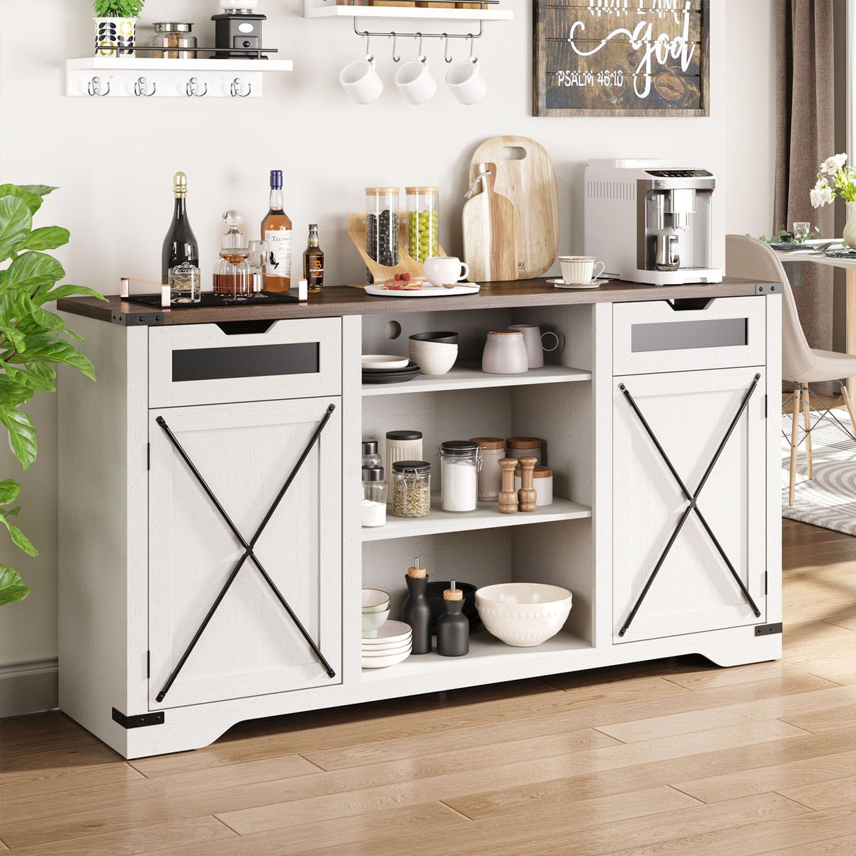 FiveWillowise Tall TV Stand, White Entertainment Center with Storage Cabinets for 65 Inch TV, 60'' Modern Media Console Table with Drawers and Adjustable Shelves, Television Stands for Living Room FiveWillowise