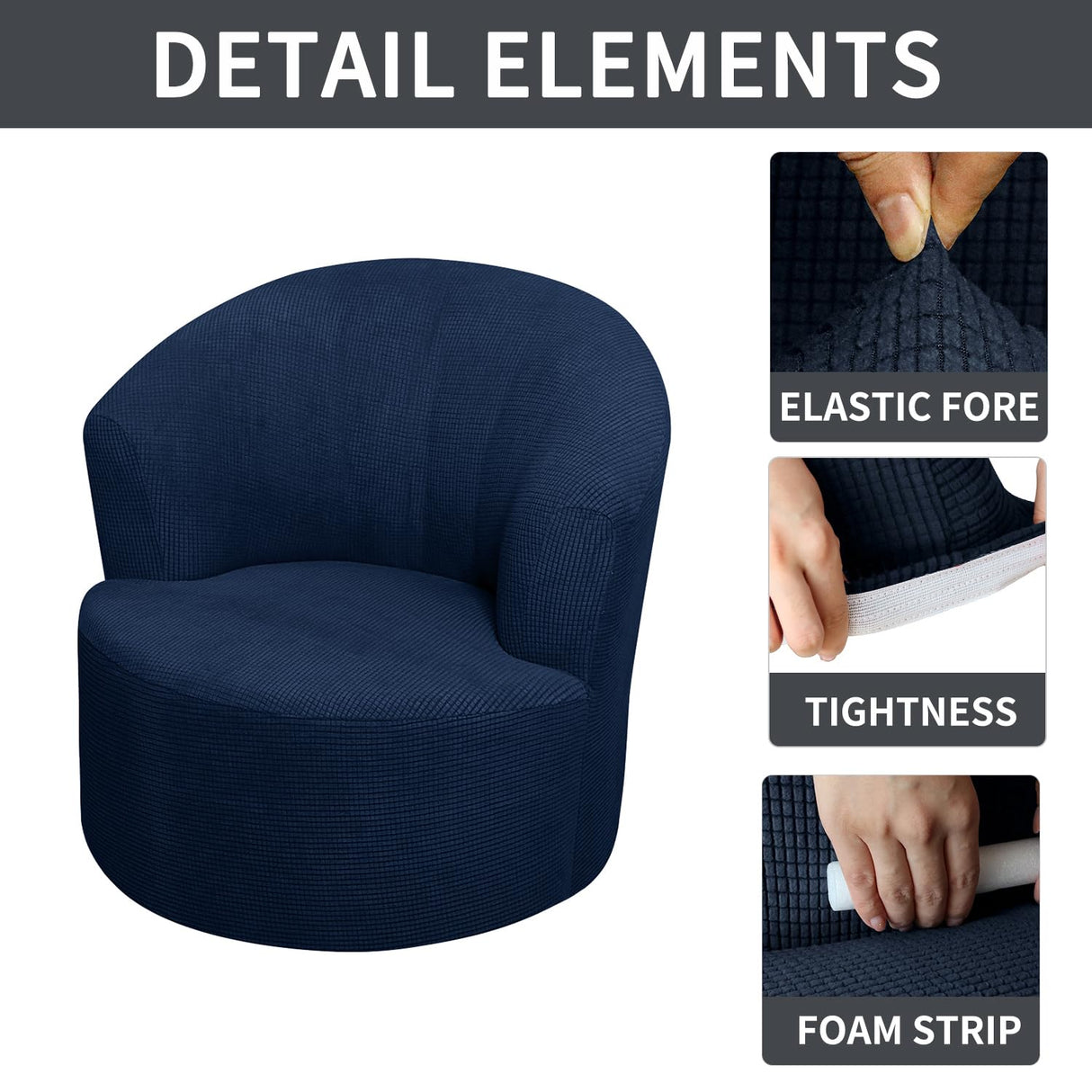 SFYZHMME Jacquard Swivel Barrel Chair Cover, Soft Polar Fleece Swivel Accent Chair Slipcover,Modern Barrel Chair Slipcover for Round Club Armchair (Navy) SFYZHMME