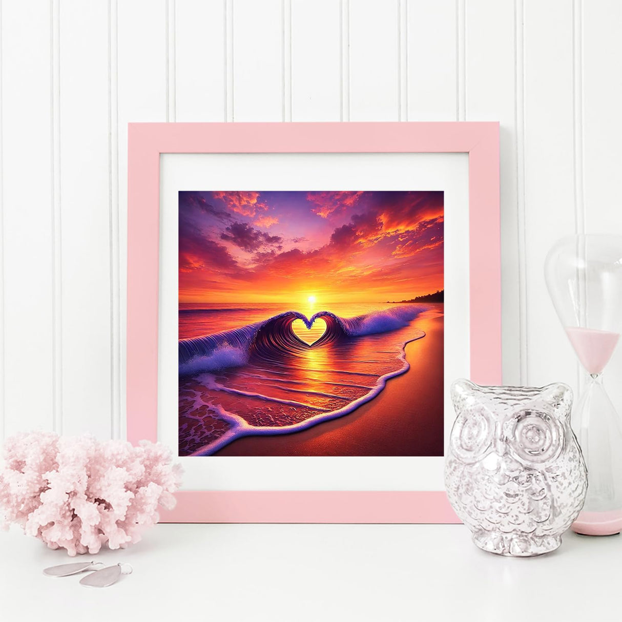 NWQZBYHT Beach Sunset 5D Diamond Painting Kits for Adults,Heart Diamond Art Kits for Adults,Round Full Drill Gem Art Kits for Beginner,DIY Diamond Dots Picture Crafts Home Wall Decor 13.78x13.78 Inch NWQZBYHT