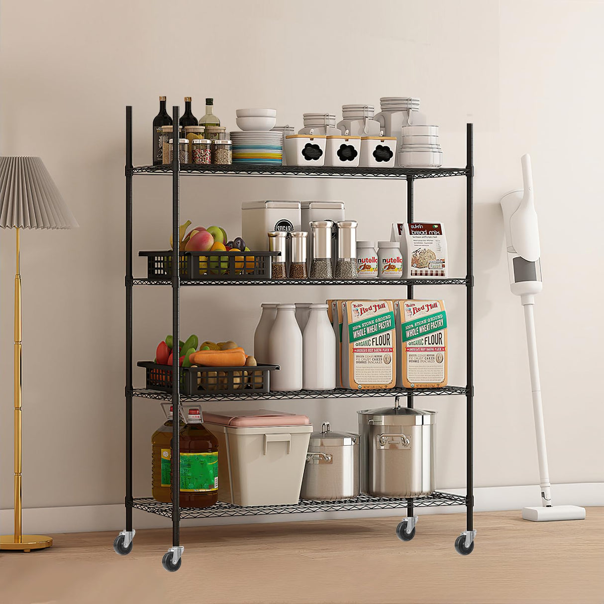 Vioranex Heavy Duty Storage Rack Metal Shelving Unit with Wheels, 4-Tier Adjustable Wire Rack Metal Shelves for Garage, Pantry, Kitchen, 59" W x 19.5" D x 62.3" H Vioranex