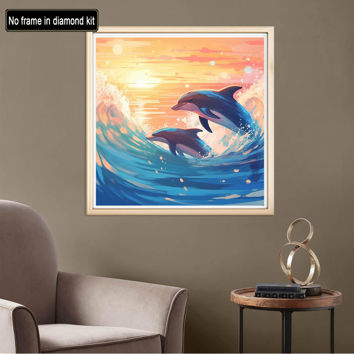 Diymood Paint by Numbers for Adults Dolphin, DIY Oil Painting Sunset Acrylic Paint by Number Kits for Kids Adults Beginner for Home Wall Decor 20x20 inch Diymood